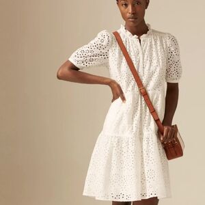 Me+Em Broderie Mix Tiered Swing Eyelet Embroidery Dress In White